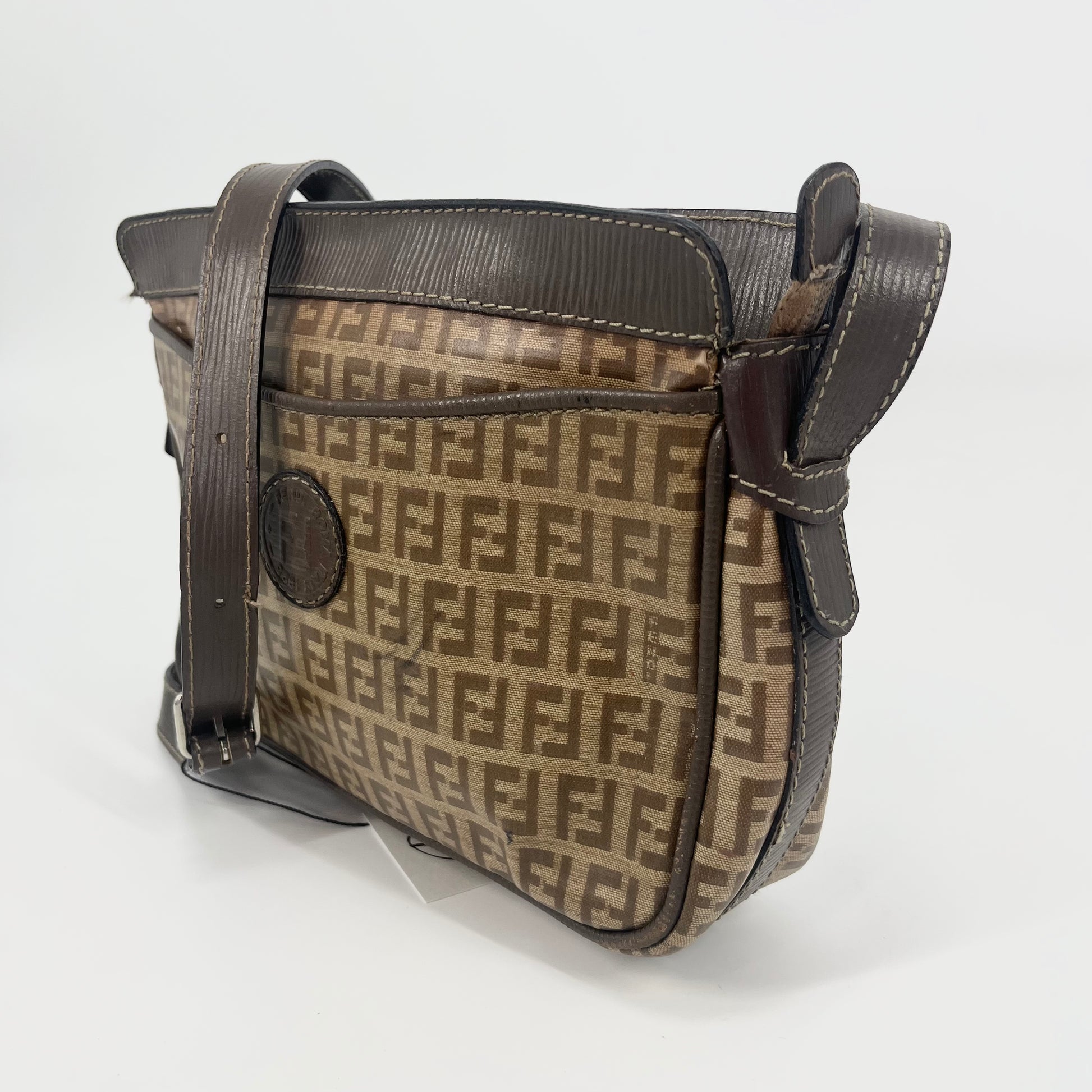 Vintage Fendi Zucca Shoulder Bag - Brown in 2023